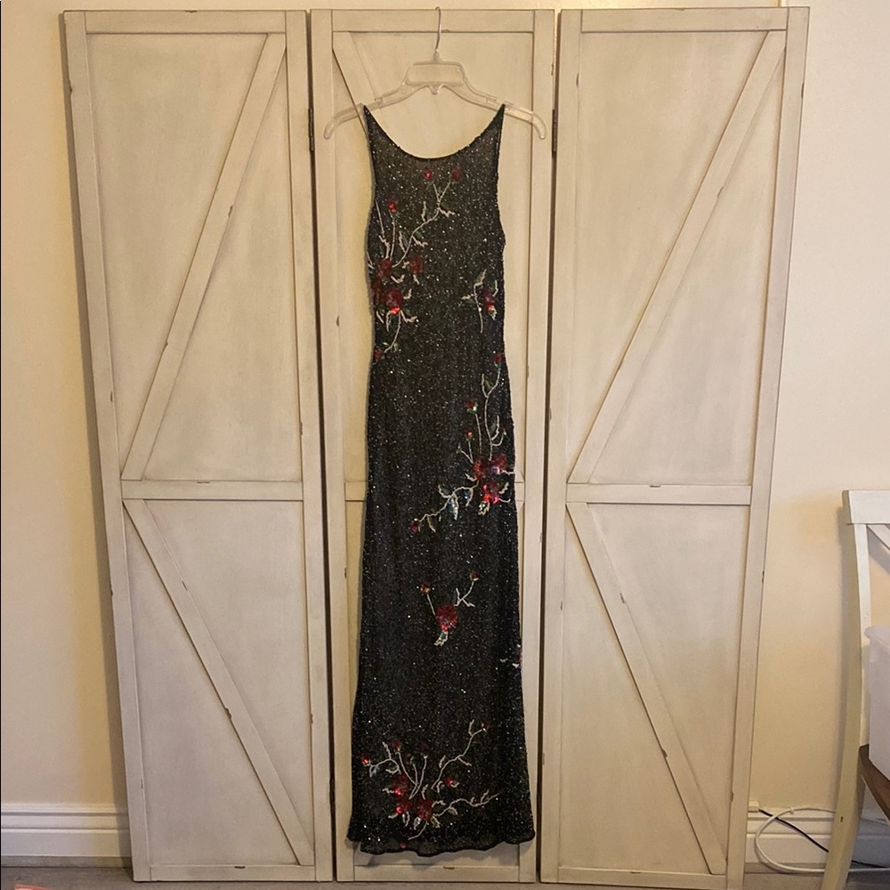 Elegant Black Floral Embellished Dress